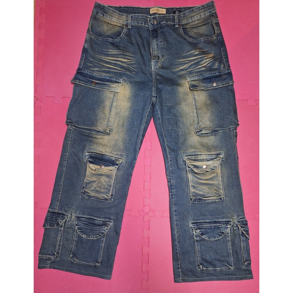 Bleecker Mercer B&M Baggy Fit cargo denim Jeans Size 40x32 Men's navy blue